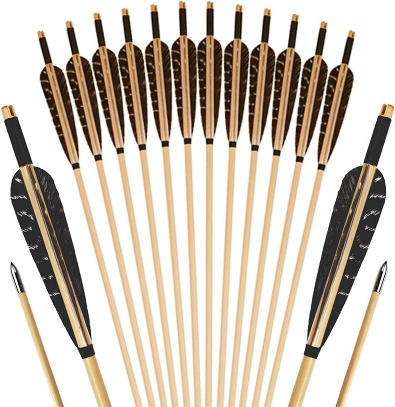 Luoyer 12 Pcs Archery Wooden Arrows with Feathers Handmade Targeting Arrows for Traditional Bow Recurve Bow Longbow for Adults 31inch - Image 1